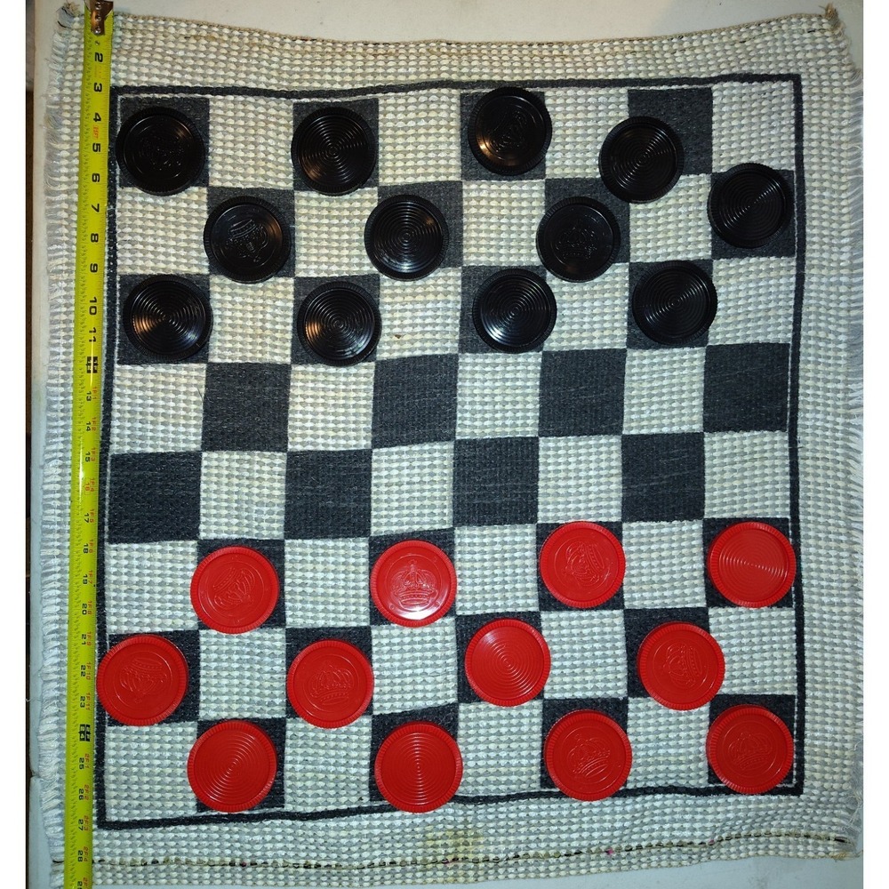 Checkers Portable Complete Game Cloth Board Mat w/ Red & Black Pieces 2+ 6+ - Picture 3 of 4